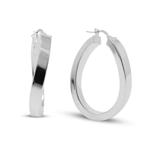 Sterling Silver Thick Oval Twisted Hoops