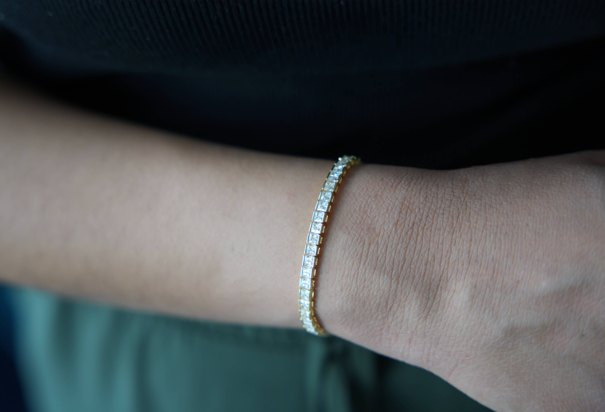 Sterling Silver Princess Cut Tennis Bracelet, Silver, Gold