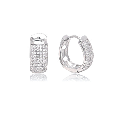 Sterling Silver Pavé Oval Chunky Huggies