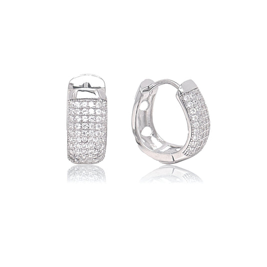 Sterling Silver Pavé Oval Chunky Huggies