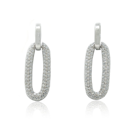 Sterling Silver Oval Pave Earrings