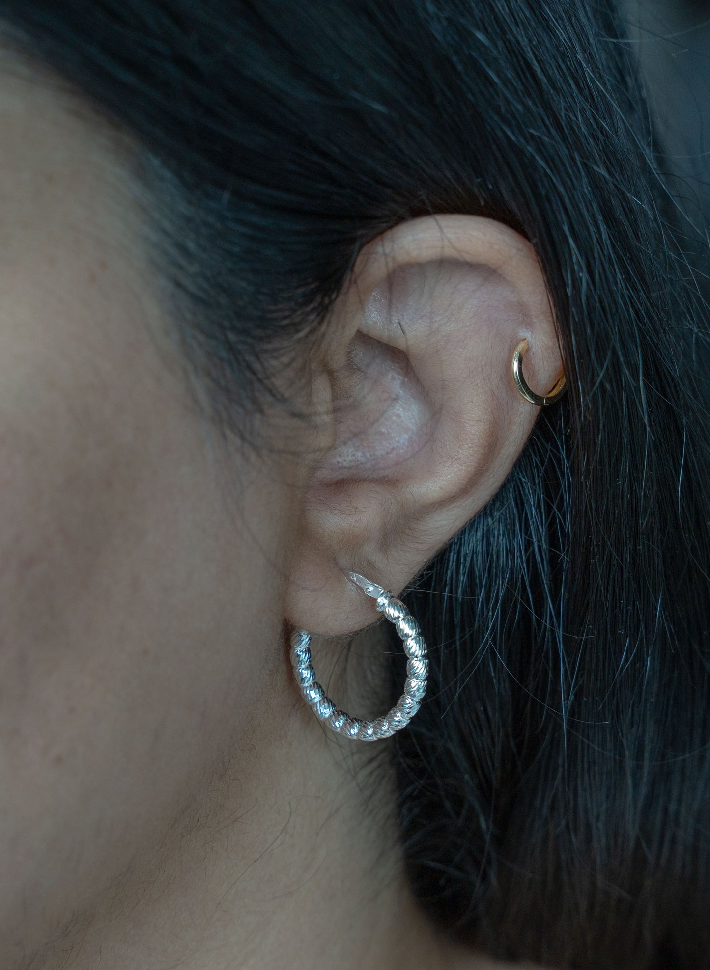 Sterling Silver Beaded Hoops