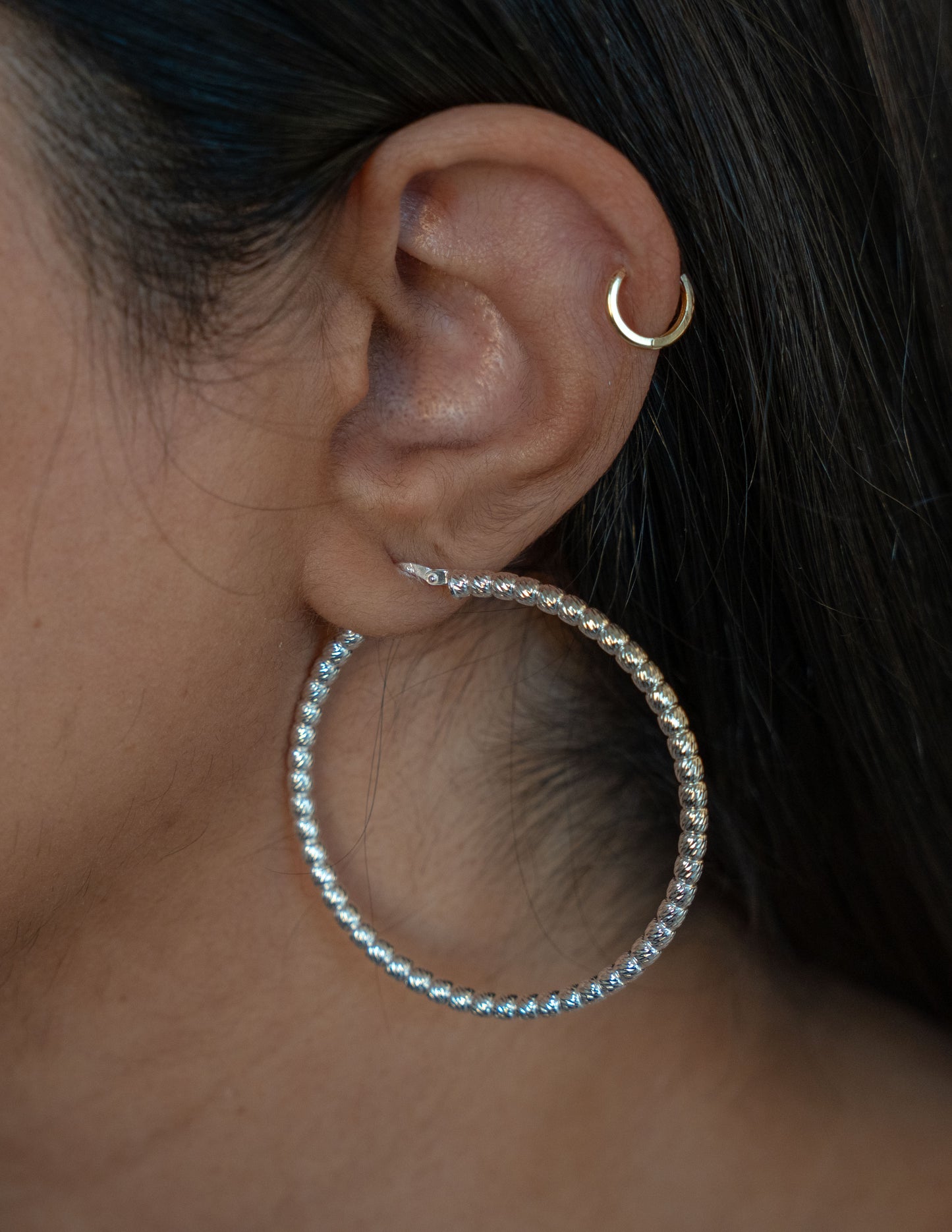 Sterling Silver Beaded Hoops