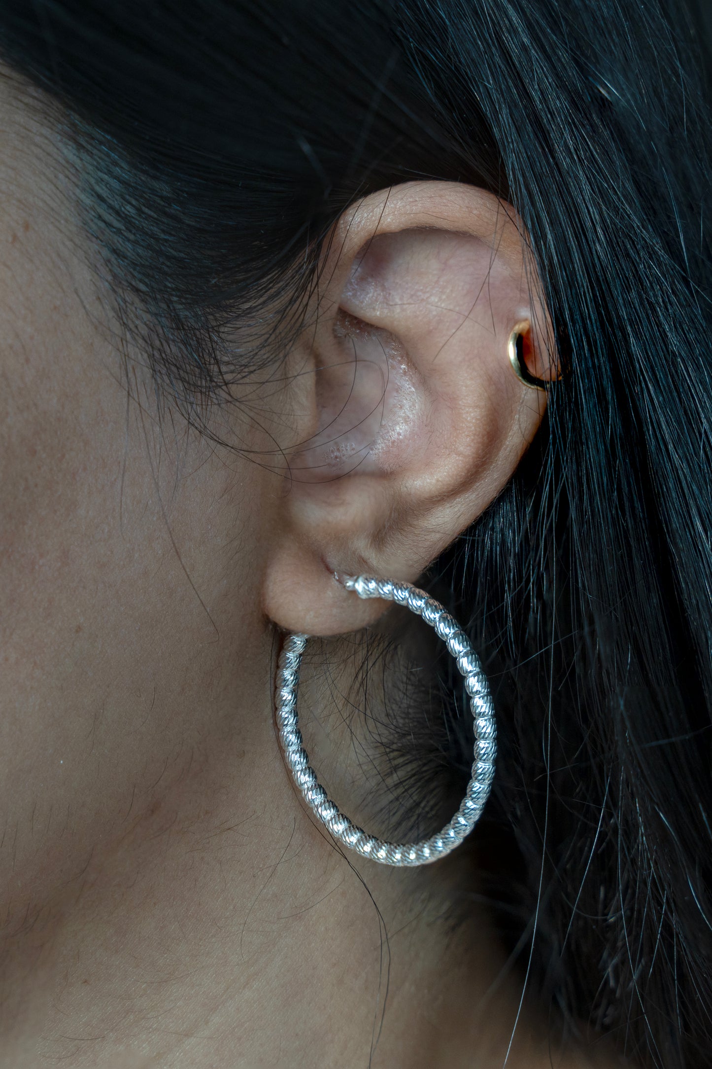 Sterling Silver Beaded Hoops