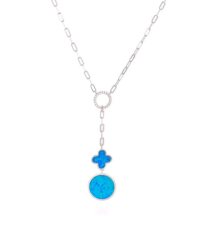 Sterling Silver Blue Opal Flower & Circle Necklace