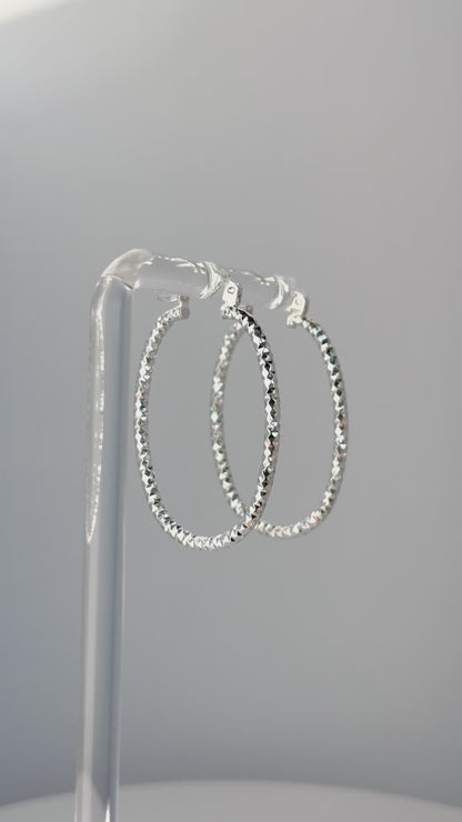 Sterling Silver Oval Diamond Cut Hoops