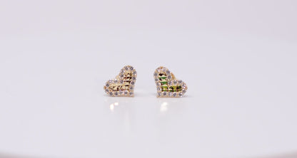 14k Gold Heart Diamond Cut Studs