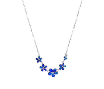 Sterling Silver Blue Opal Flower Necklace