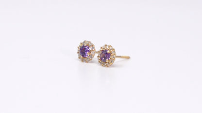 14k Gold Round Birthstone Earrings