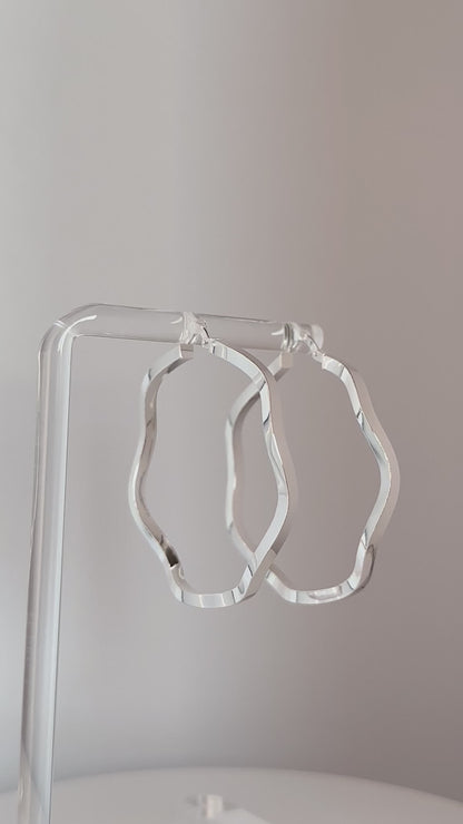 Sterling Silver Round Wavy Hoops