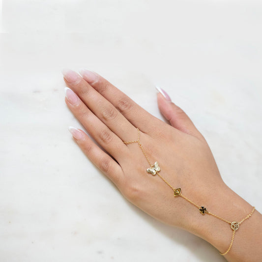 Gold Hand Chain Charms Bracelet