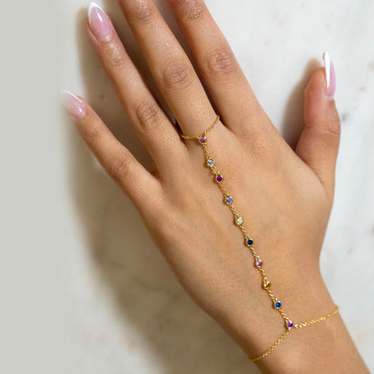 Gold Hand Chain Multicolour Gemstone Bracelet